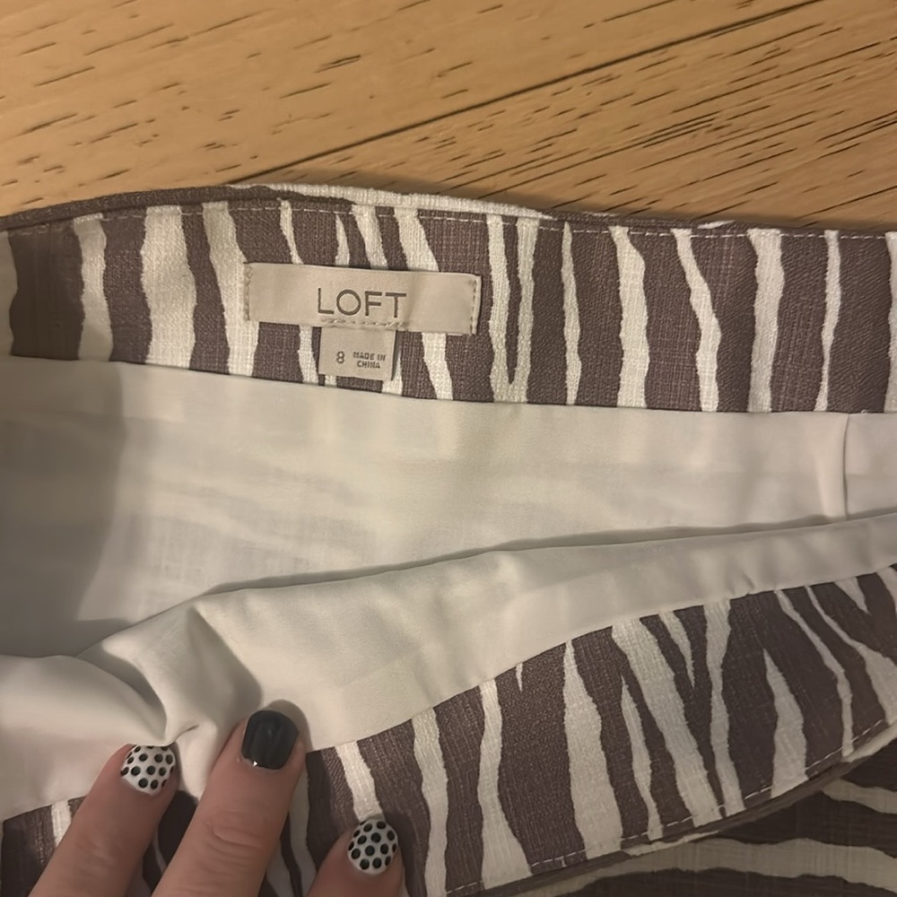 LOFT Brown Cream Zebra Print Mini Skirt Fully Lined Side Zip - Picture 3 of 7